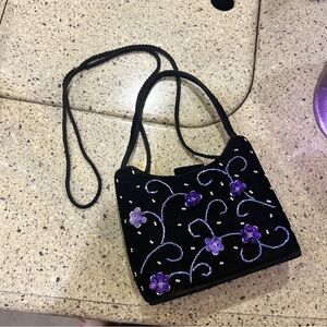 mini Elegant Black and Purple Embellished Women's Bag